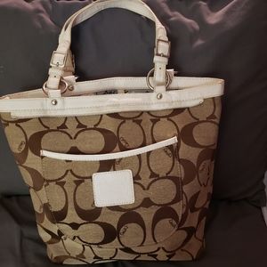 Vintage Kaki & Brown with White trim Coach shoulder bag